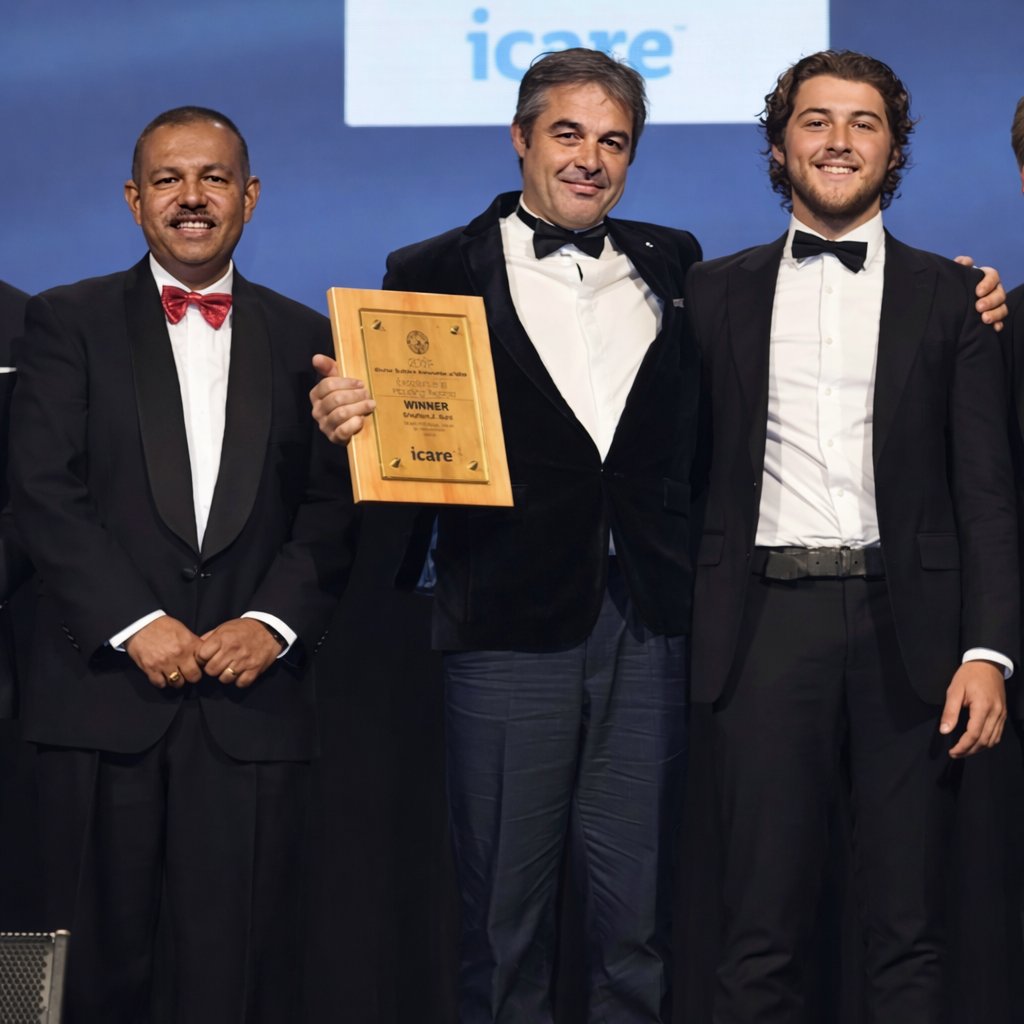 Hubert Auld and his father at an industry award ceremony